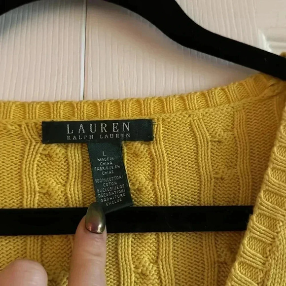Lauren | Ralph Lauren | Sunshine Yellow | V Neck Cable Sweater | size L - Picture 3 of 4